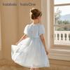 Balabala Girls' Summer Mesh Puff Sleeve Dress