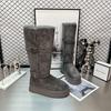 thick-soled gray long-tube snow boots for women, winter velvet and thickened thermal cotton shoes.
