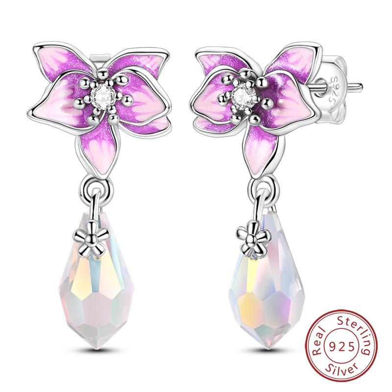 New 925 Silver Hoop Earrings Bow Strawberry Cherry Cream Sunflower Hoop Earrings For Women Fashion Party Jewelry Gift