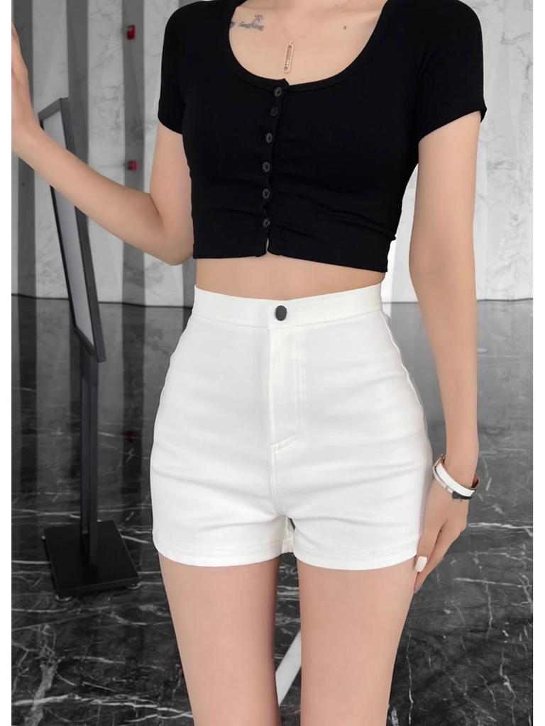 Weiße High Waist Slim Hotpants: Sommerliche lässige sexy Shorts für zierliche Frauen