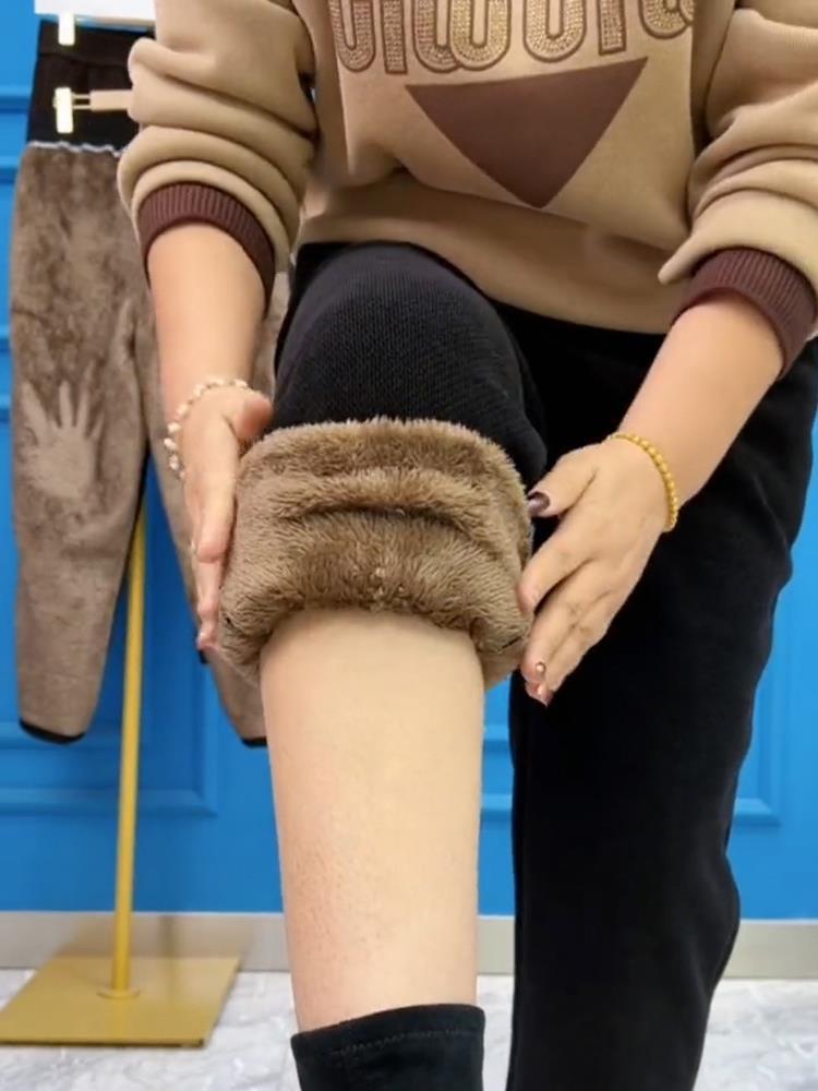 2024 Autumn/Winter Chenille Fleece-Lined Elastic Waist Straight-Leg Pants for Middle-Aged & Elderly Women