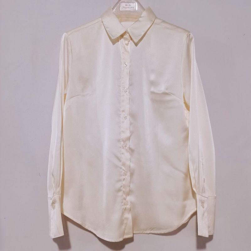 Export Fashion Original Single Cut Label Peter Pan Collar Long Sleeves Shirt Women's Acetate Silks and Satins Basic Style Business Shirt Base