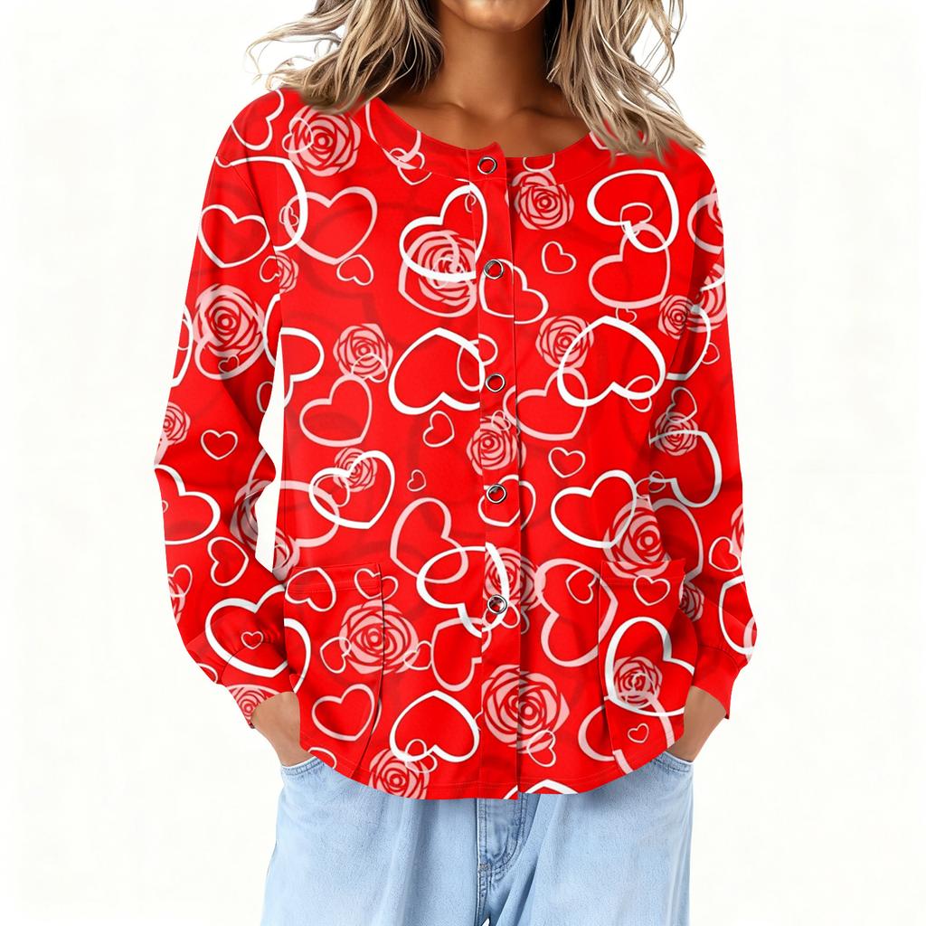 Dámské dlouhý rukáv tištěné kapsa pracovní stojáček jednořadé ochranné overaly kardigan bunda top