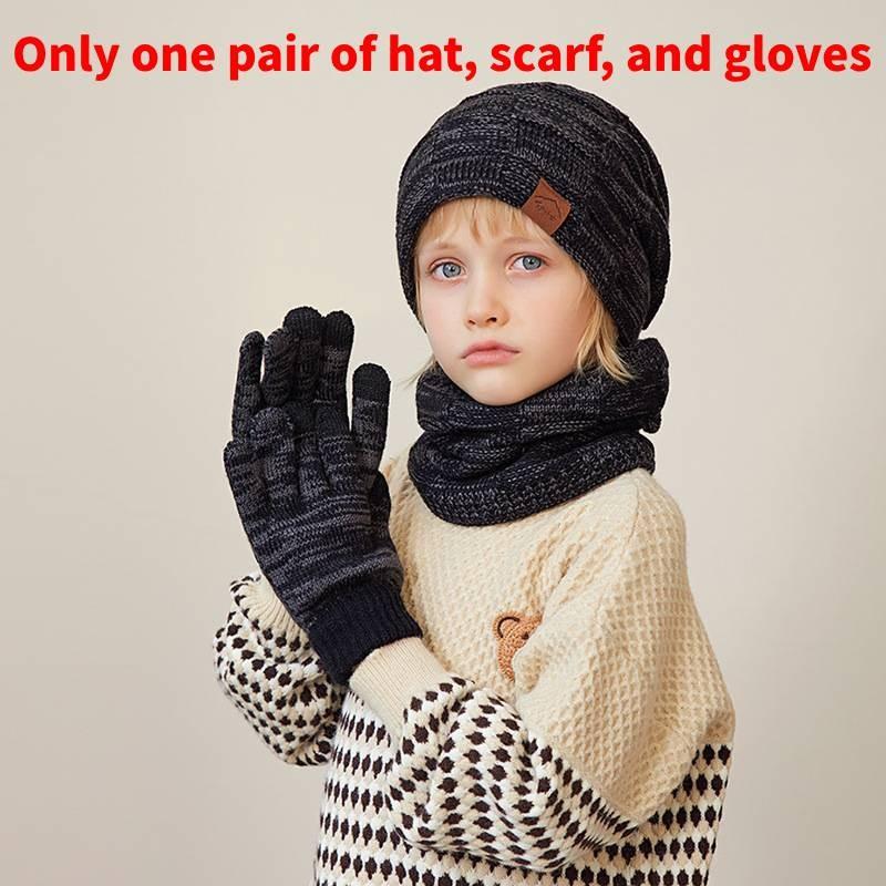 Kids Knitted Hat And Gloves Set For Winter Warmth With Neck Protector For Children