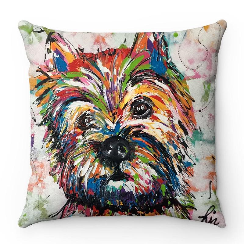 Creative watercolor colored dog design Digital printing short plush pillow covers for car sofa office cushion cover home goods