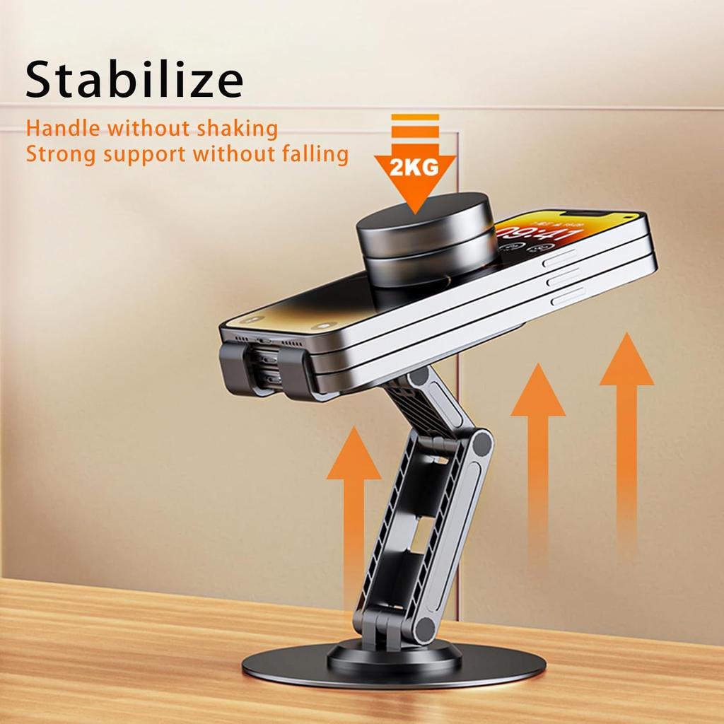 360°Rotating Phone Holder for Desk, Portable & Foldable Cell Phone Stand for Office & Home, Angle & Height Adjustable Tablet Stand for All