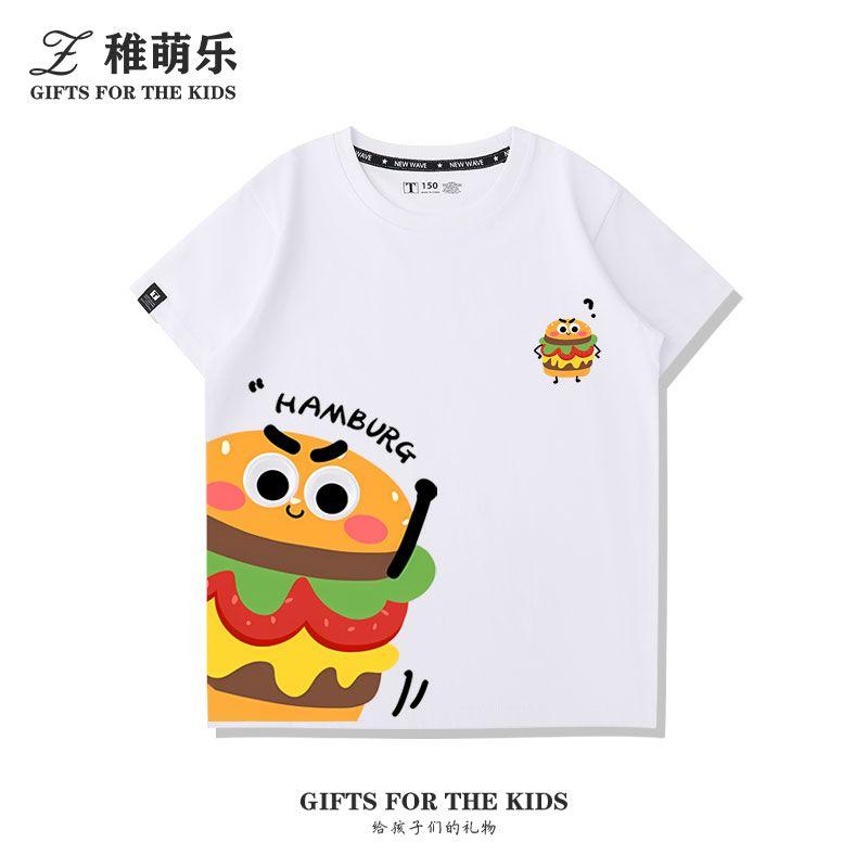 French Fries and Burger Cartoon Print Cute T-Shirt for Men, Women, and Children Summer Casual 2026 New Short Sleeve Shirt
