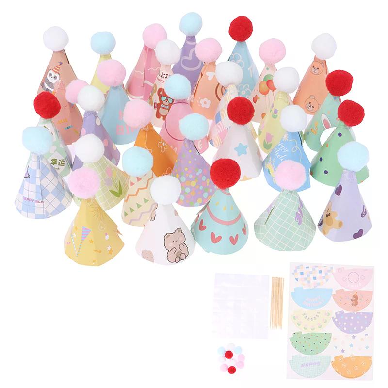 10pc/Set Diy Mini Hat Baking Cake Topper Baking Insert 1:12 Dollhouse Miniature Hat Bear Birthday Cap Hairball Christmas Hat
