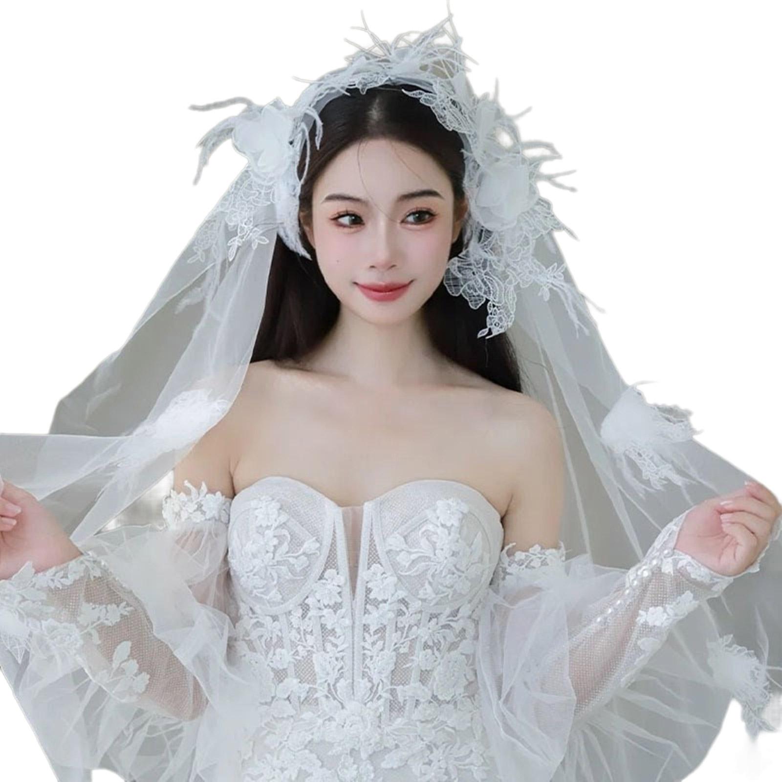 

Фата невесты, изысканный тюль, кружево, цветочные короткие, девичник, девичник, фата невесты, платок на голову для девичника белый