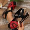Women's Summer Platform Sandals with Adjustable Hook-and-Loop Thick Cushioned Sole & Red Straps - Black Casual Shoes for Casual Attire Comfortab