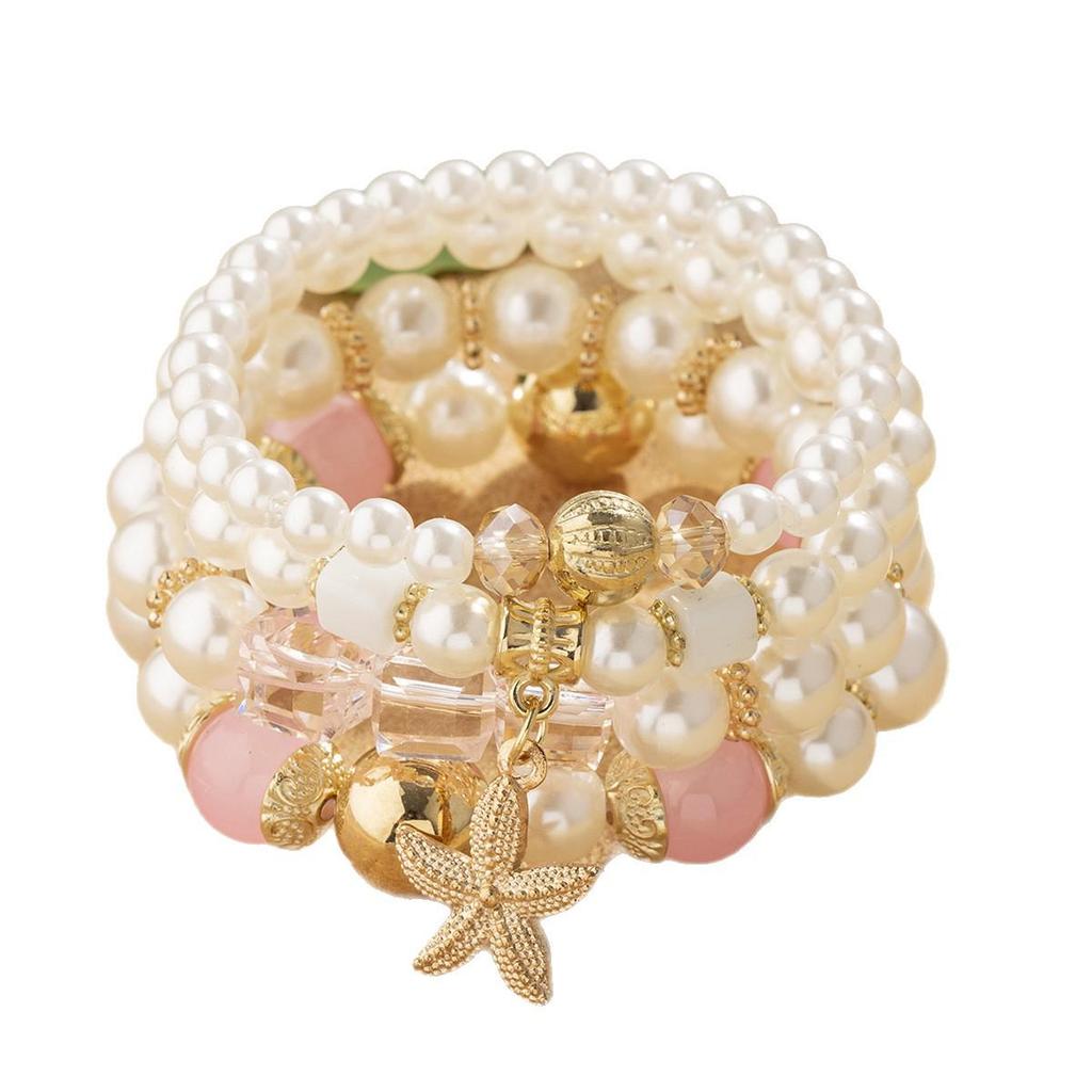 European Bohemian Beaded Bracelet Set with Starfish Pendant and Crystal Faux Pearl