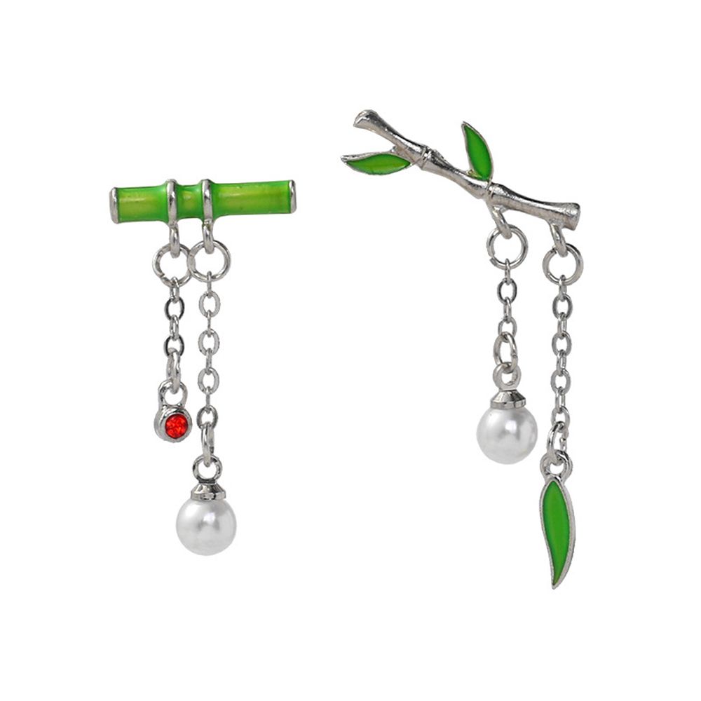 Vintage Women Korean Bamboo Dangle Drop Earrings Pearl Asymmetric Earrings Fashion Jewelry
