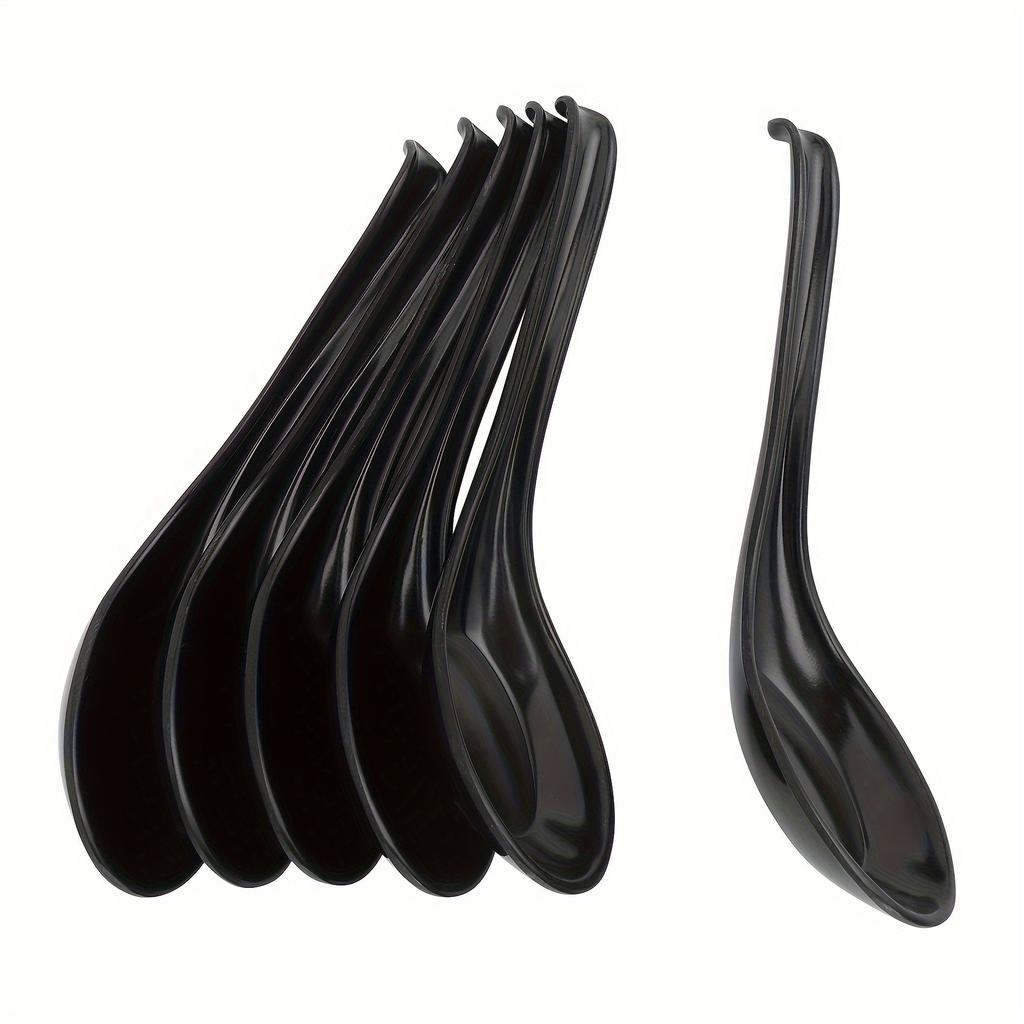 6pcs Plastic Spoons Black Long Handle Non-slip Stirring Spoons Soup Rice Soy Sauce Porridge Household Kitchen Utensils4