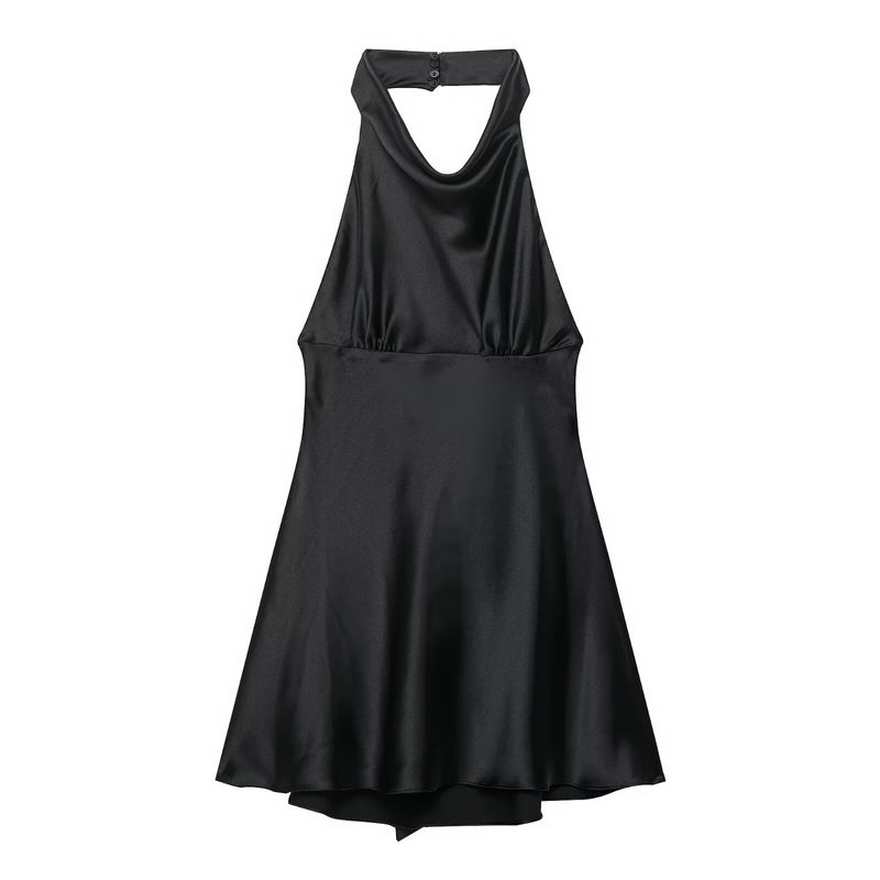 Kaslead New Women Clothes Western Style Silk Texture Satin Hanging Neck Dress 8482331