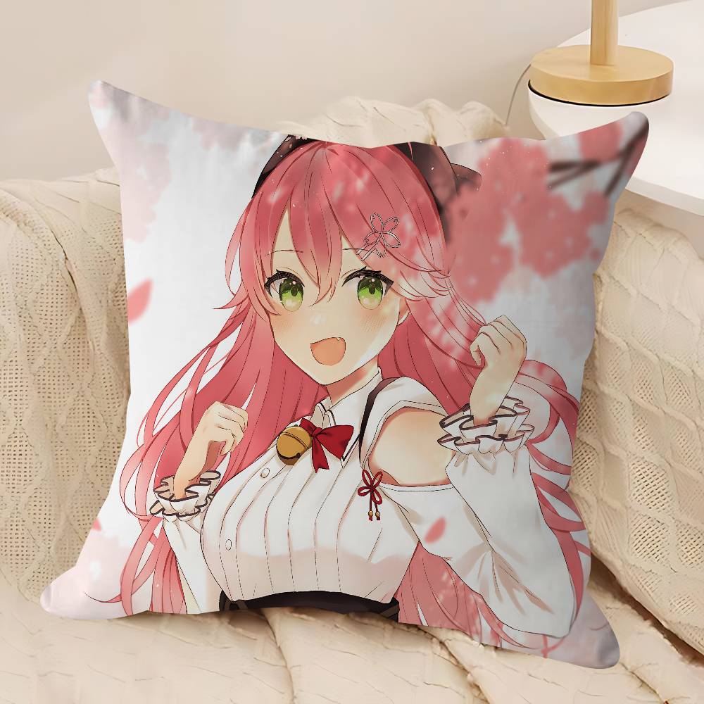 Anime Hololive Sakura Poszewki na Poduszki Kreskówkowe Sofa Dekoracyjne Domowe Dwustronny Druk Krótki Plusz Urocza Poszewka na Poduszkę