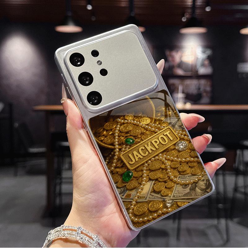 Stylish Wealth 888 Explosion Golden Pattern Orange Glass Phone Case for Samsung Galaxy S26 S25 Ultra S24 S23Plus S22 S21FE Cover
