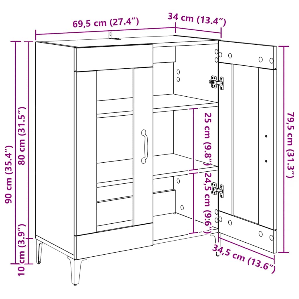 Sideboard White 69.5 X 34 X 90 Cm Particleboard