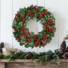 Christmas Wreath Green Garlands Front Door Wreath with Red Berries Decorative Wreath For Door Wall Porch Decoration