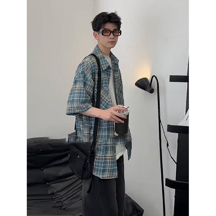 Sommar Amerikansk Retro Parstil Lös Och Mångsidig Långärmad Rutig Skjorta Herr- Och Damjacka High Street