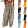 Pantaloni da Donna a 8 Colori a Vita Alta Elastica Gamba Larga Larghi Profondo Gilet Pieghe alla Caviglia Tasche Tinta Unita Morbidi Pantaloni Casual da Donna