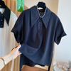 Elegant Short Sleeve Summer Split Blouse Women Loose T-shirt 2023 Fashion Drop Tops Casual Shirt White And Black Patchwork 27516
