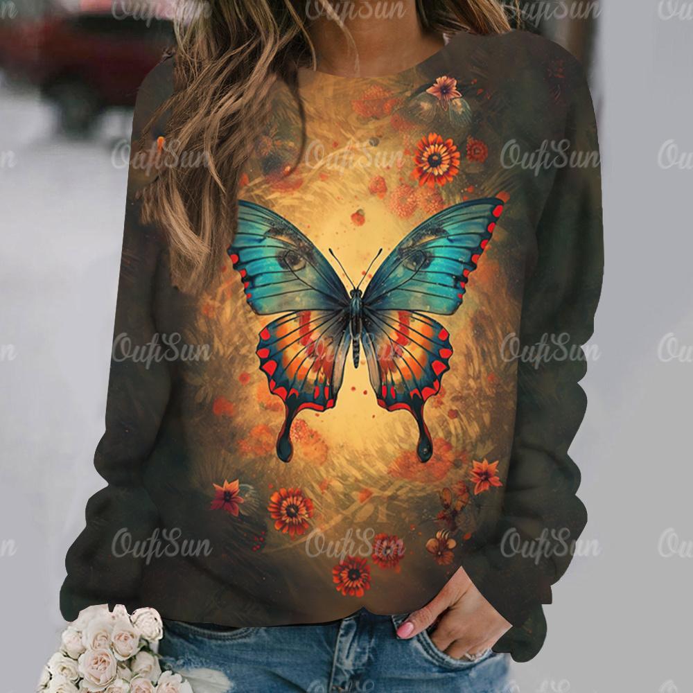 Buy 3D Butterfly Print Long Sleeve Pullover Fashion