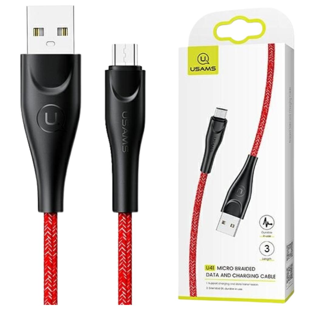 Usams Kabel Pleciony U41 Microusb 3M2A Czerwony/Red Sj399Usb02 (Us-Sj399) Fast Charge