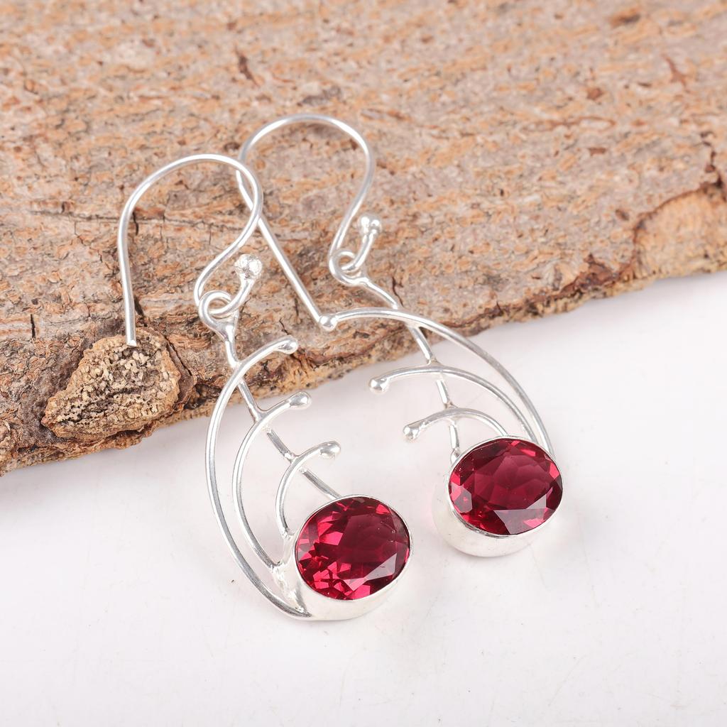 Pink Rubellite Gemstone Jewelry, 925 Sterling Silver Earrings , Handmade Charming Earrings, Bohemian Rubellite Earring For Grandma Gift