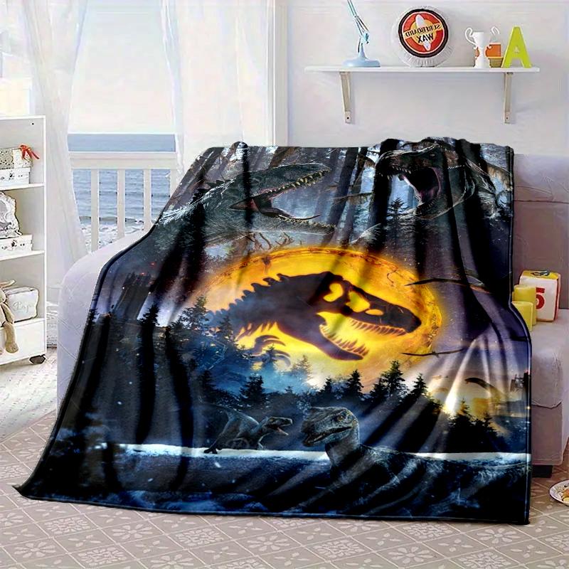 Dinosaur Moonlit Adventure Blanket Flannel Blanket for bed, sofa, Camping, Hiking, Picnic Essentials, gift for family Fan gifts