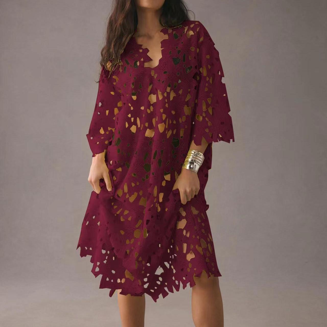 

IHUASU Повседневная свободная пляжная праздничная кружевная блузка Uniform size бордовый