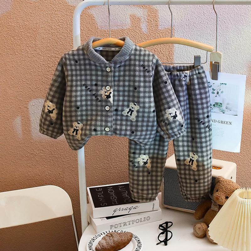 Girls' Velvet Lace Collar Flannel Pajama Set - Autumn/Winter Warmth