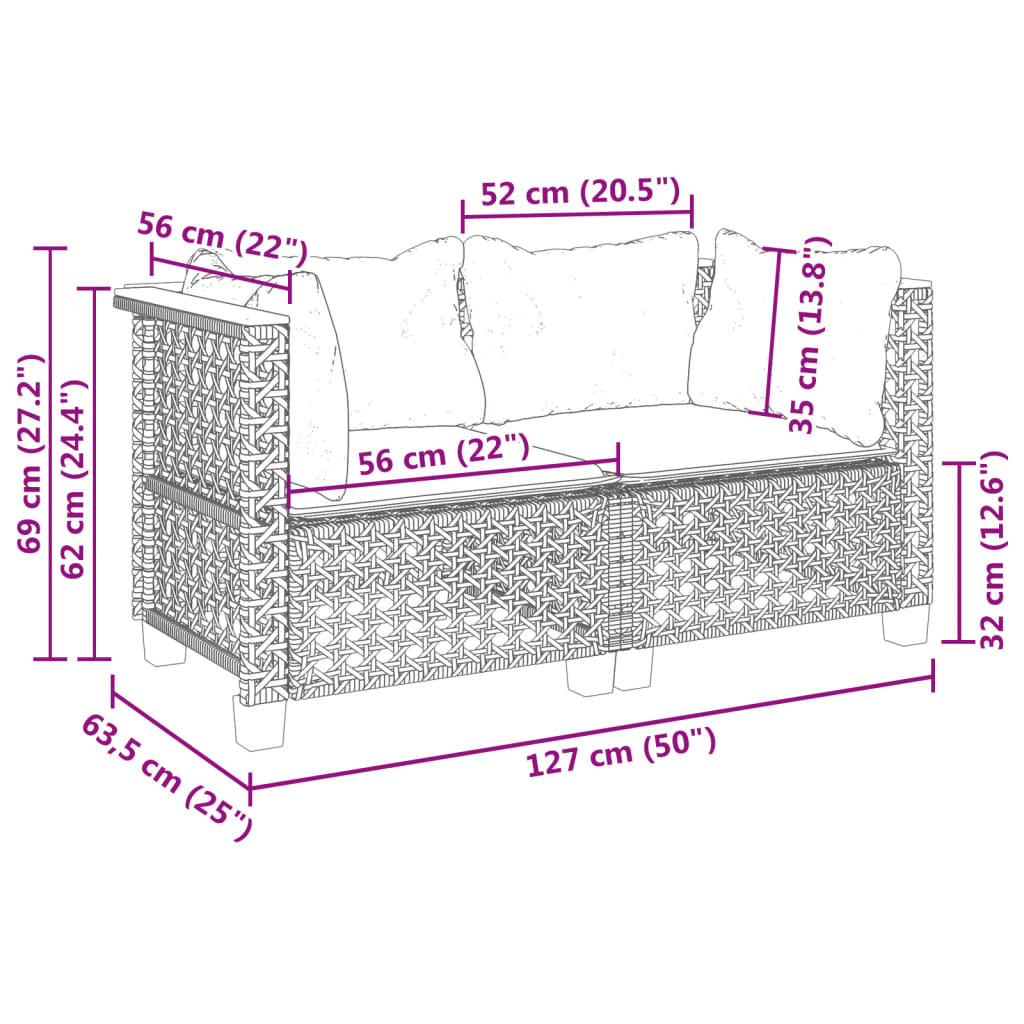 Garden Corner Sofa Set with Cushions 2 Pieces Black Poly Rattan