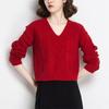 V-neck Sweater Short High Waisted Knit Sweater for Women's Trend Short Inner Pullover Sweater Solid Color Casual Knit Sweater Spring and Autumn Top