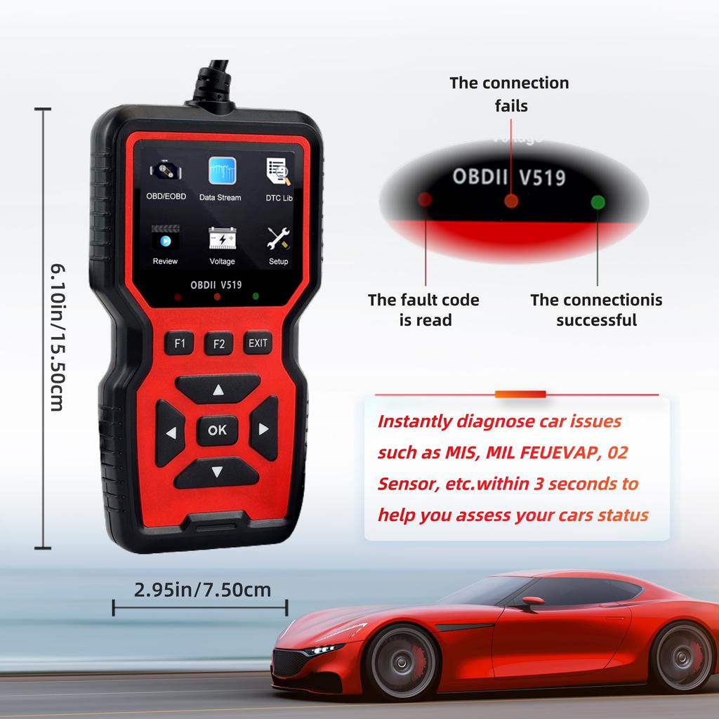 V519 Red Car Diagnostic Scanner Tool Automotive OBD2 Scanner for Engine Health Check with Color Screen Code Readers 4