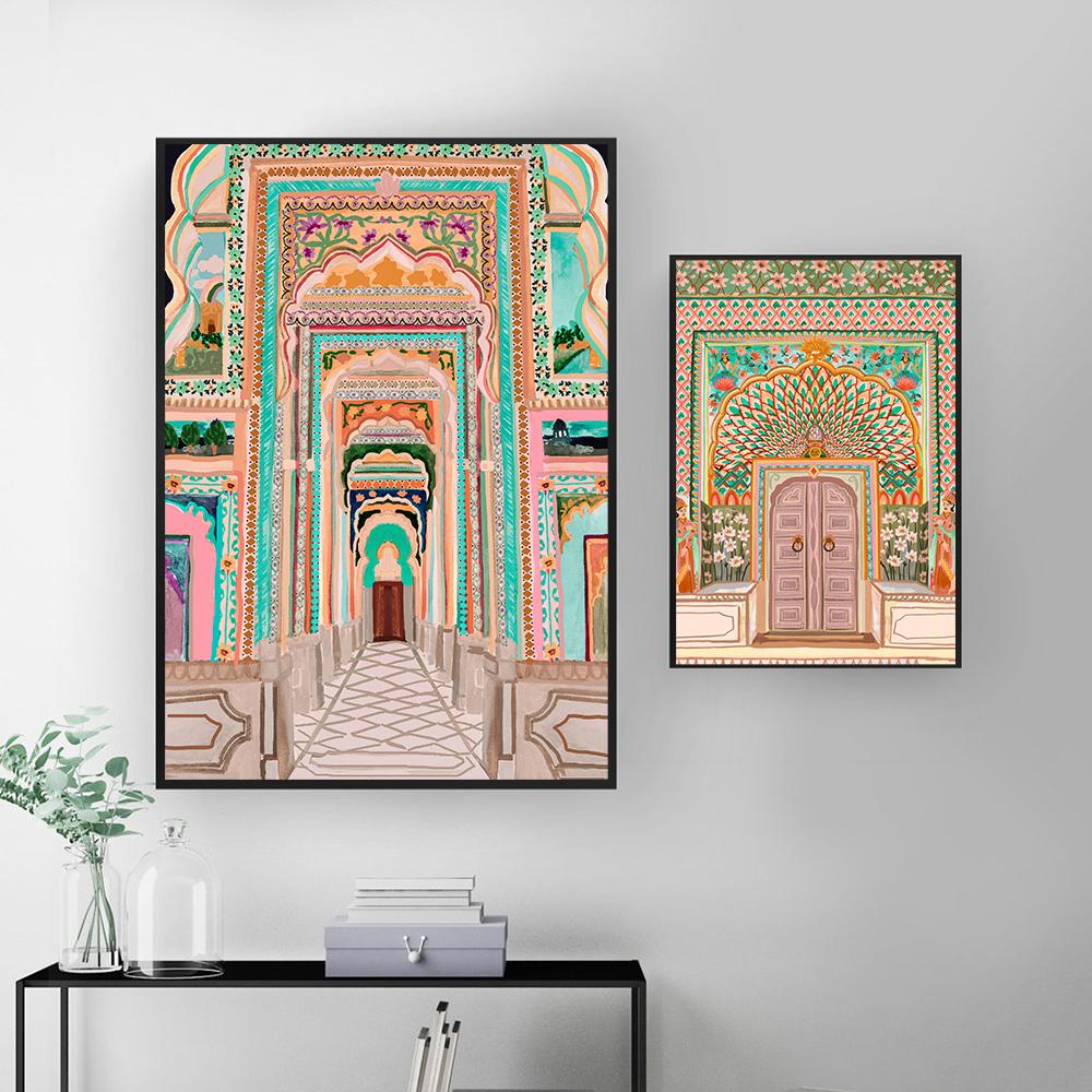 Vintage Watercolor Moroccan Porch Architecture Wall Art Canvas Painting Living Room Home Decor Pictures Posters and Prints