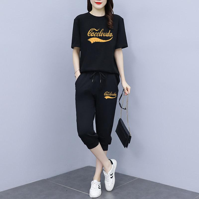 Seven-point Suit Running Casual Sports Suit Women's Five-point Pants Short-sleeved Summer Korean Version Loose Fashion Two-piece Suit
