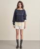 Iteoneolmomeonteu Off-Shoulder Lettering Crop Sweatshirt _ Navy