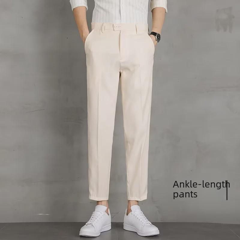 Men's High-End Black Straight-Leg Business Suit Trousers