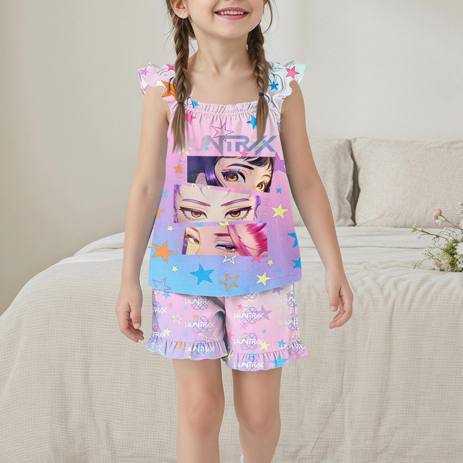 

Girls Sleeveless Top and Shorts Set Lightweight Casual Loose Fit Summer Outfit with Printed Design Comfortable Soft Fabric 130 розовый