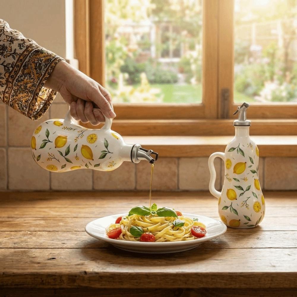 Ceramic Olive Oil Dispenser Leak-proof Vinegar Can Retro Style Seasoning Bottle for Home