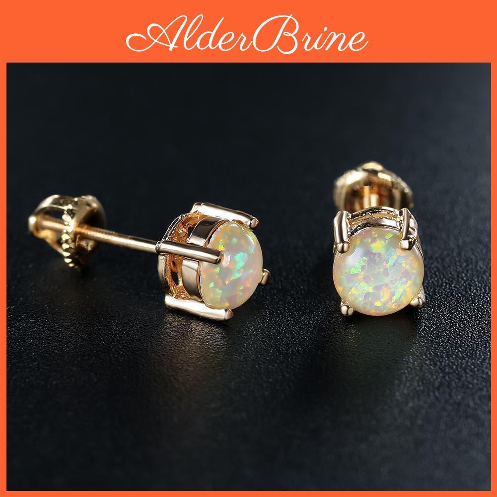 Round 6mm Gold Goldsilverrose Color Cut Whitebluegreen Fire Stone Screwback Earrings Stud Earrings