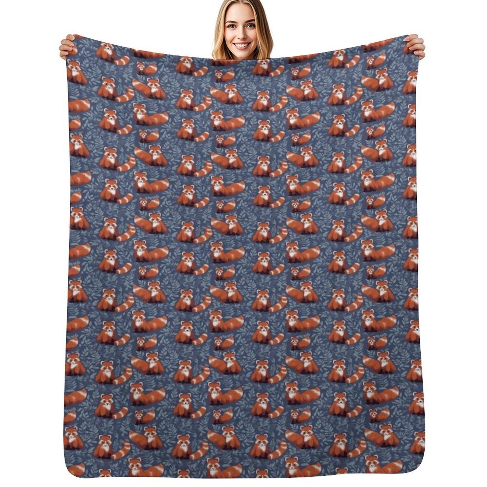 Cute Red Panda Pattern Throw Blanket Cozy Light Blanket for Travel Camping Picnic Size: 75*100cm, Weight: 230 GSM