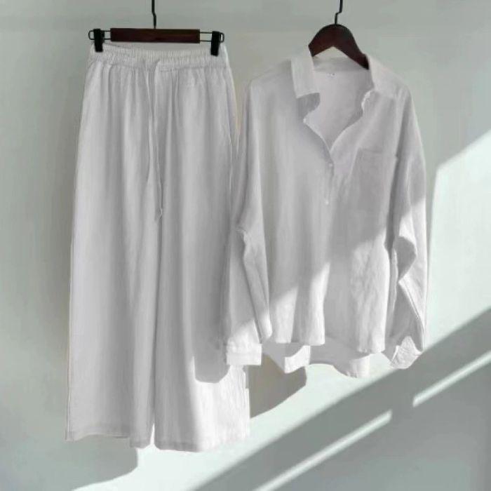 

Plus Size Retro Casual High-Waisted Sportswear Set - Long Sleeve for Spring/Autumn XXL білий