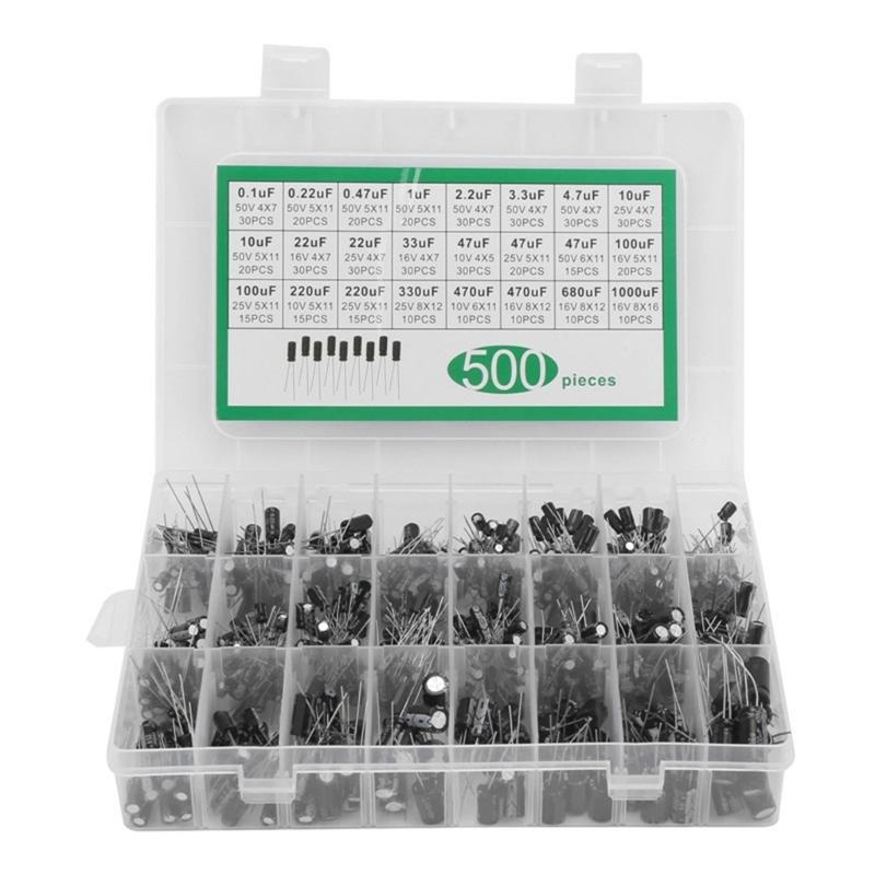 

Comprehensive 500pcs Electrolytic Capacitors Set 16-50V Assorted Capacitors for Computer & Sound Equipment Application 1