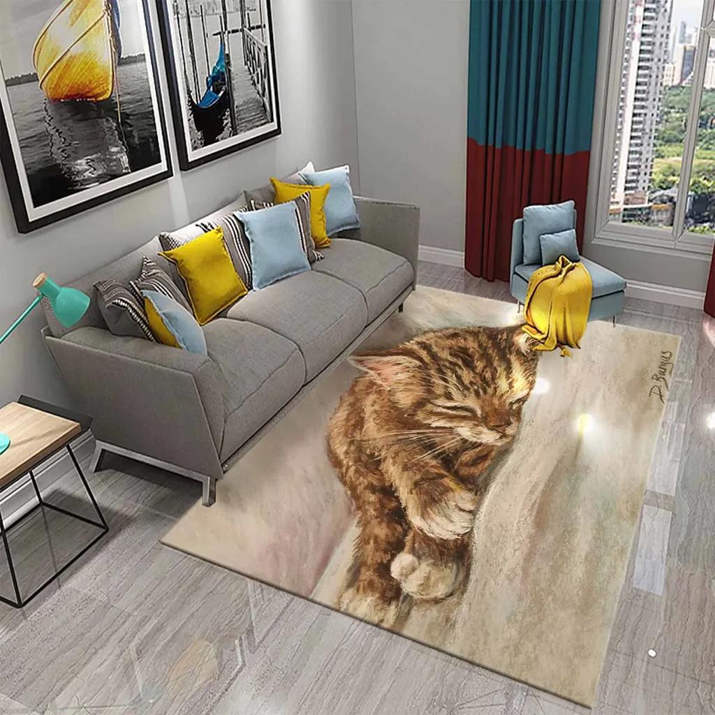 Cute Cat Oil Painting Carpet Bathroom Modern Non-slip Door Mat Kitchen Home Living Room Bedroom Funny Kitty Decor Floor Area Mat