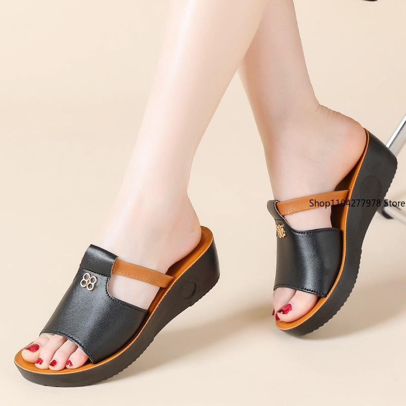 Fashion Summer 2025 Women Wedge Sandals Premium Orthopedic Open Toe Sandals Vintage Anti-slip Leather Casual Female Platform Retro Shoes