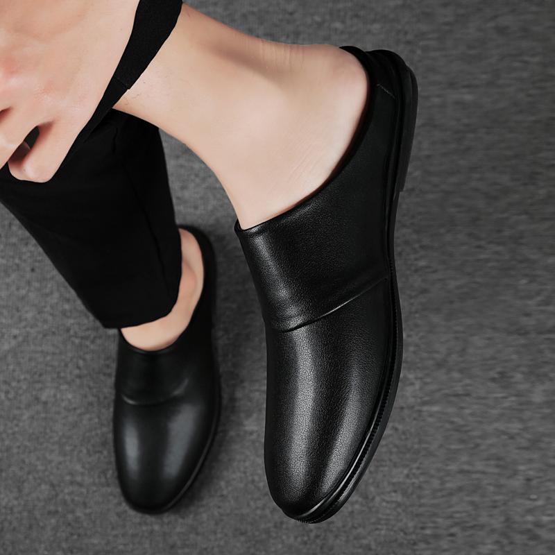 Fashion Genuine Leather Mules Shoes Men Half Shoes Man Luxury Brand Slippers Male Classic Loafers Casual Shoes Breathable Male Slippers