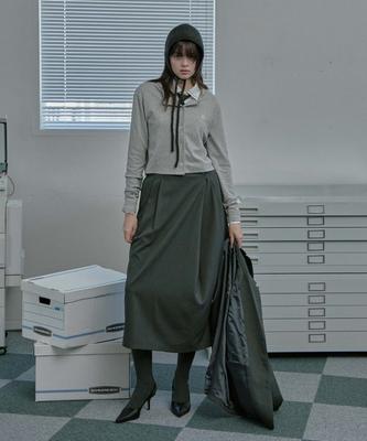 Mualeumoa Wool Bland Pin Tuck Wrap Skirt - Charcoal