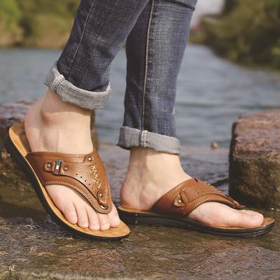 Herren Slipper Sommer Flip Flops Herren Freizeitschuhe Leder Sandalen Schuhe Freizeitsandalen Atmungsaktive Sandalen