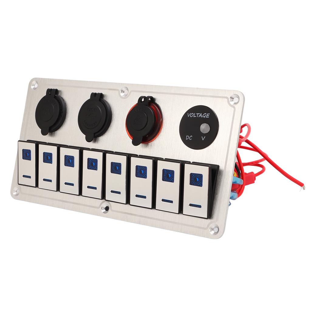 Rocker Switch Panel 8 Gang 12‑24V 5 Pin Blue Light Toggle On Off Lights Control Switch Panel